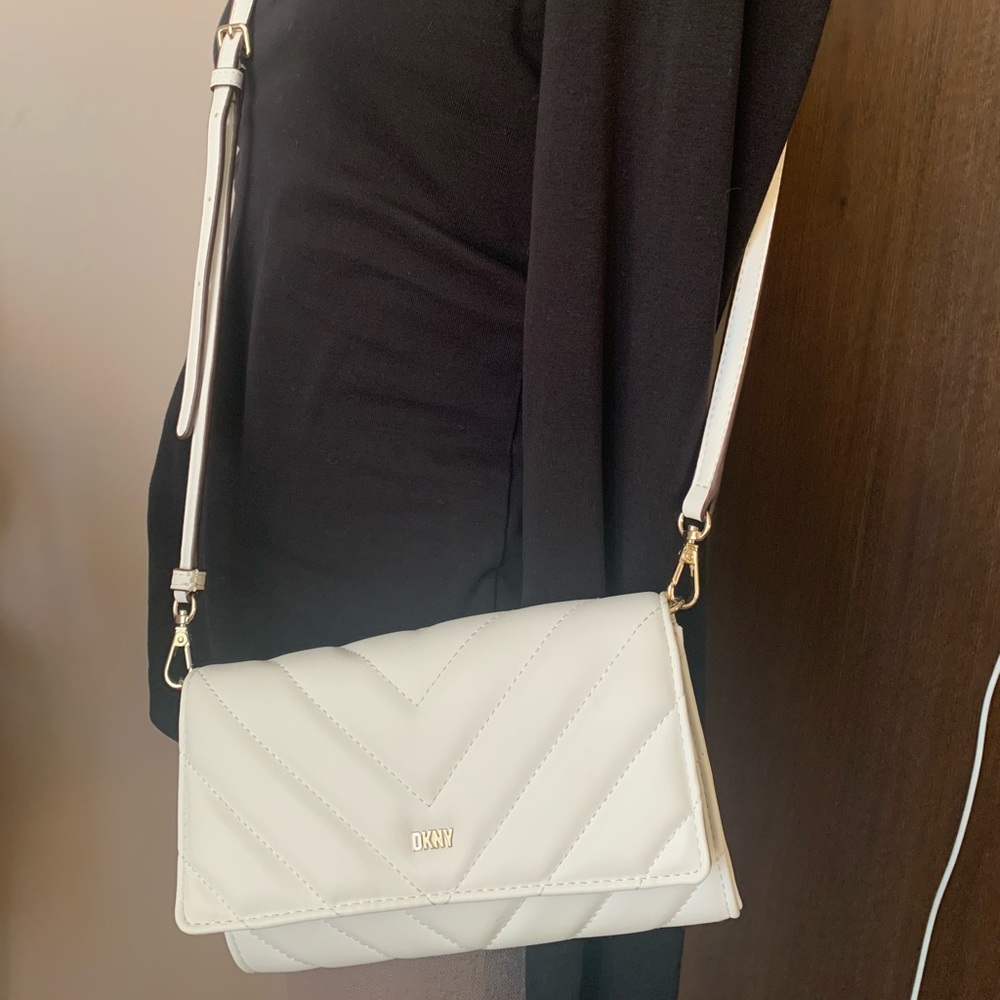 DKNY White Quilted Crossbody Bag